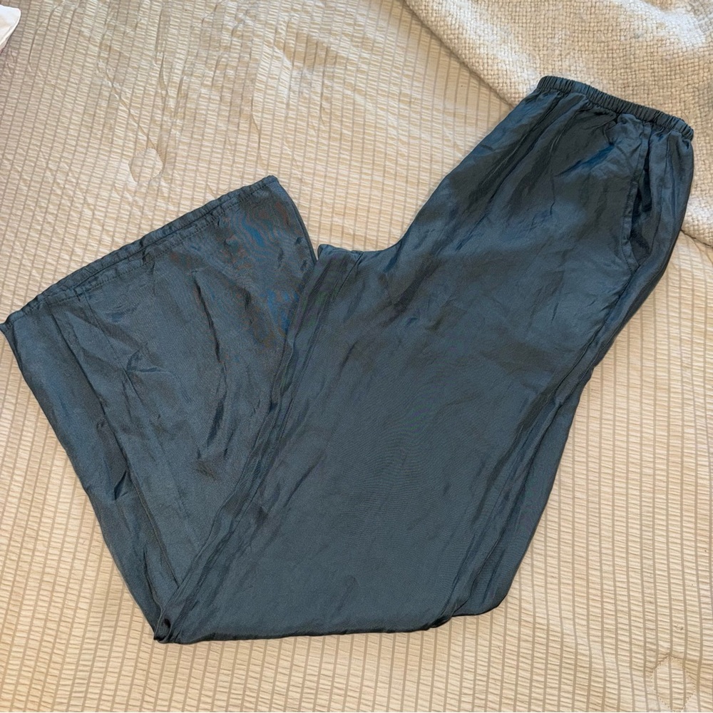 Teal Satin Weekend Wide Leg Pants xsmall